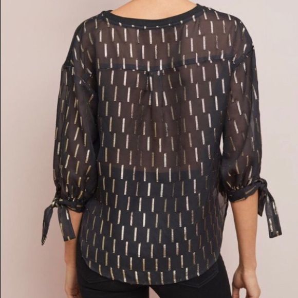Eva Franco Matilda Black Top Gold Foil Star Blouse - Picture 9 of 11